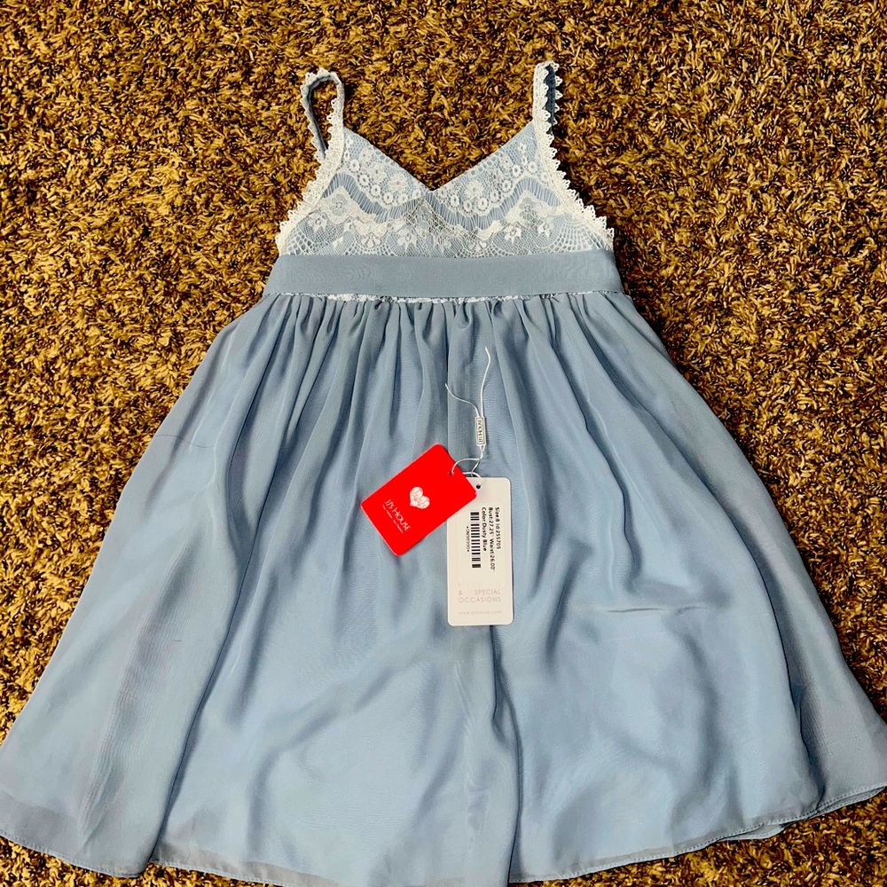 New Girls Flower Girl Dress - Dusty Blue Size 7/8